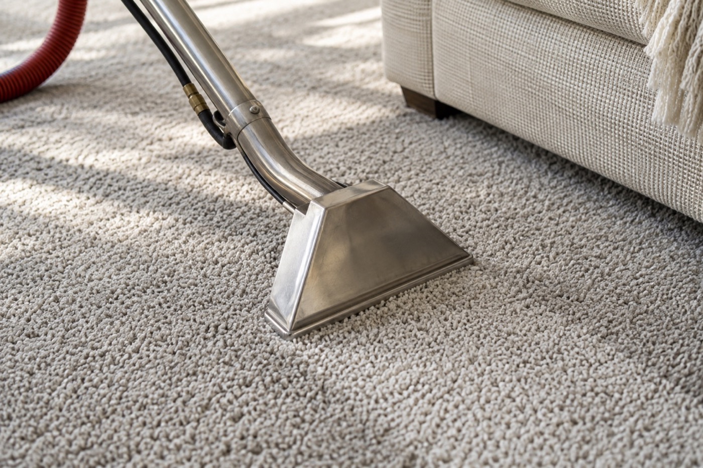 Illustrative study of a carpet-cleaning wand beside woven upholstery
